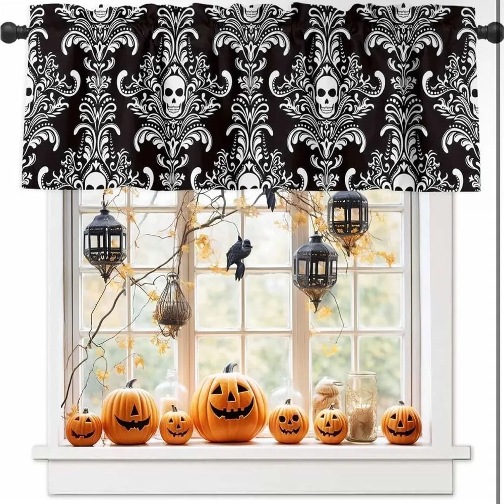 Window Valance Rod Pocket Panel for Kitchen Bedroom Windows Halloween
